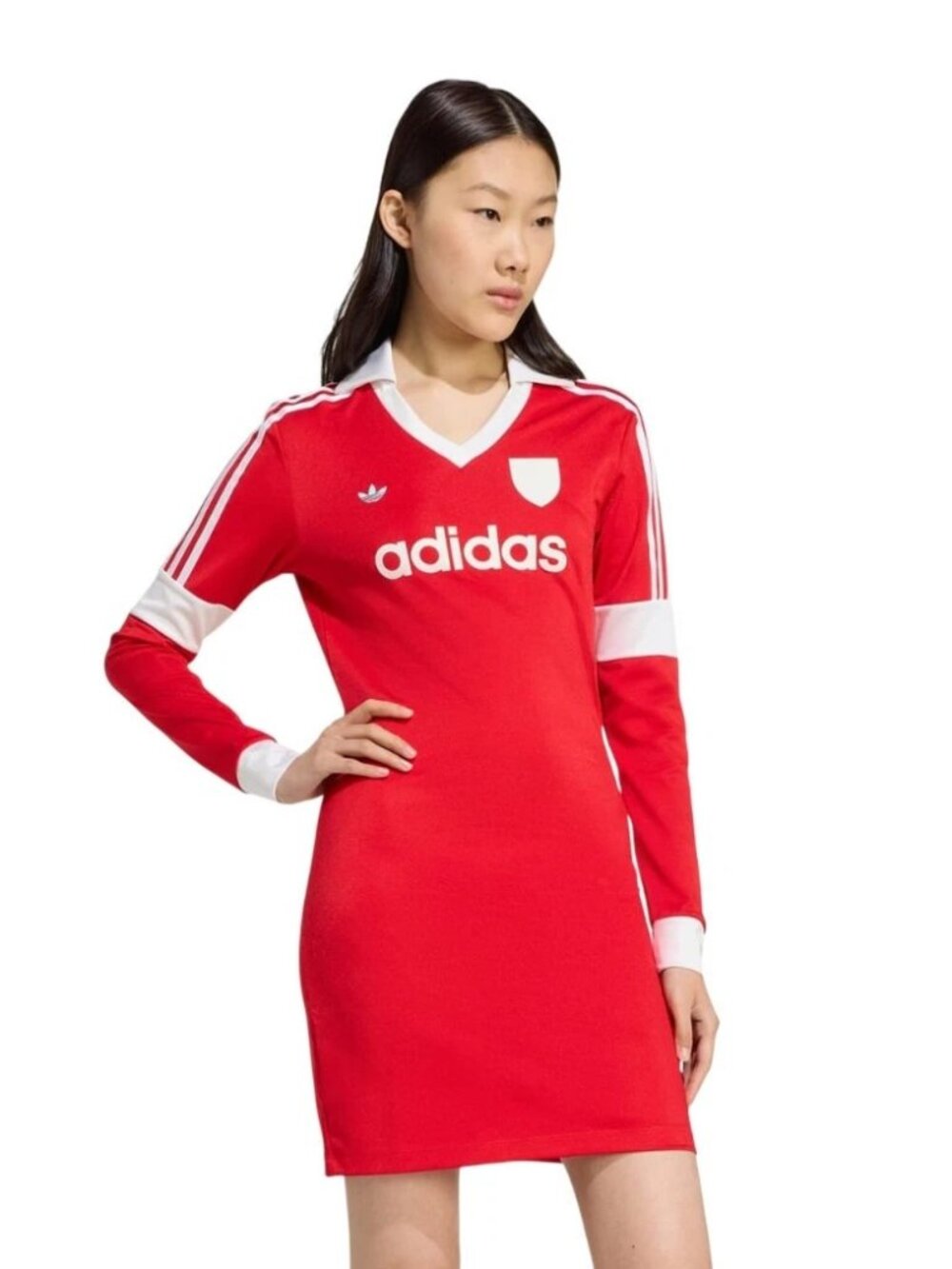 NWT Adidas Originals Soccer Jersey Dress Red Long Sleeve Mini Dress Size M